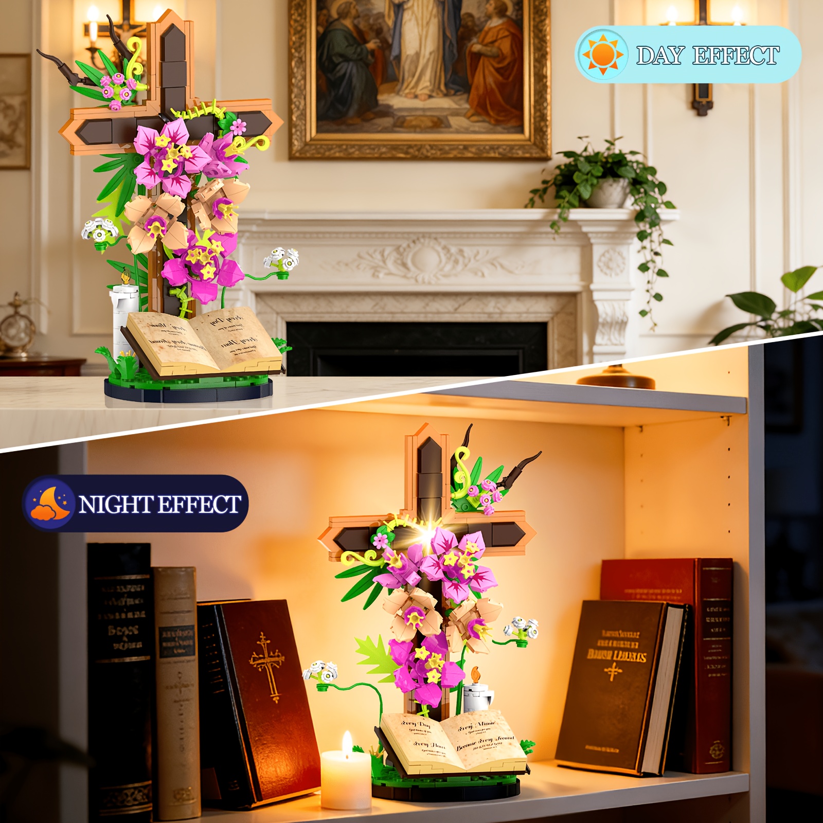 Flower Christian Cross Building Blocks Set