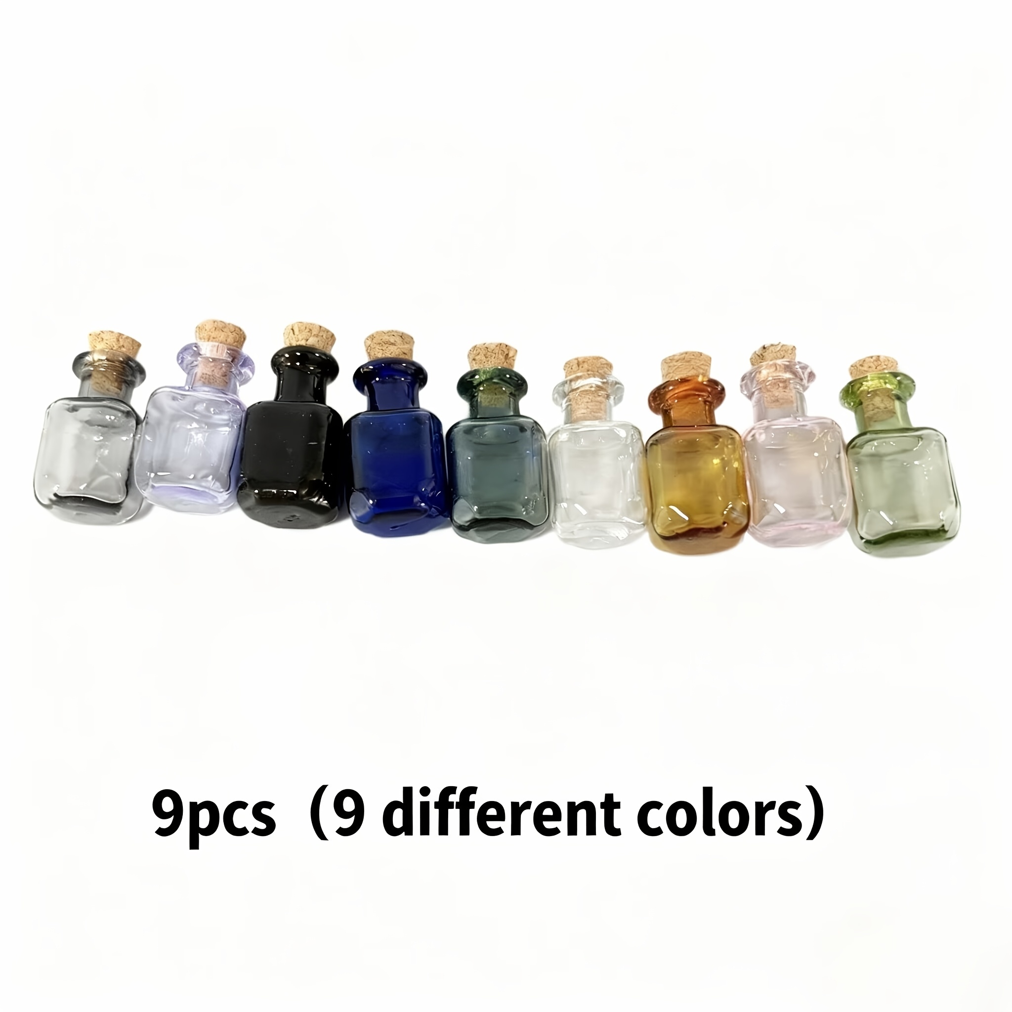 Image of 9 Colorful Mini Glass Potion Bottles, Jars With Cork Stoppers, Perfect For Crafts And Party Decorations, Measuring X 0.55 Inches