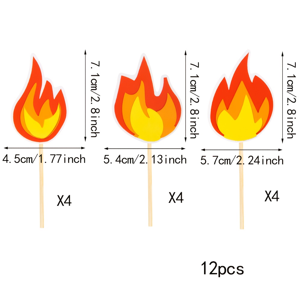 12 Flame-themed Cupcake Toppers For A Firefighter Birthday Party, Featuring Decorations For A Fire-themed Cake And Fire Truck