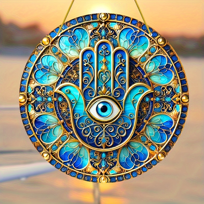 

Hamsa Hand Acrylic Suncatcher - 8" Spiritual Decor For Window, Wall Art, Evil Eye Protection Charm, Meditation Home Decor, Housewarming Gift, Suitable For Garden, Porch, Bedroom, Office, Outdoor Patio