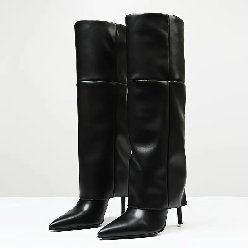 womens knee high boots fold stiletto pointed toe - Temu womens knee high boots fold stiletto pointed toe - Temu
