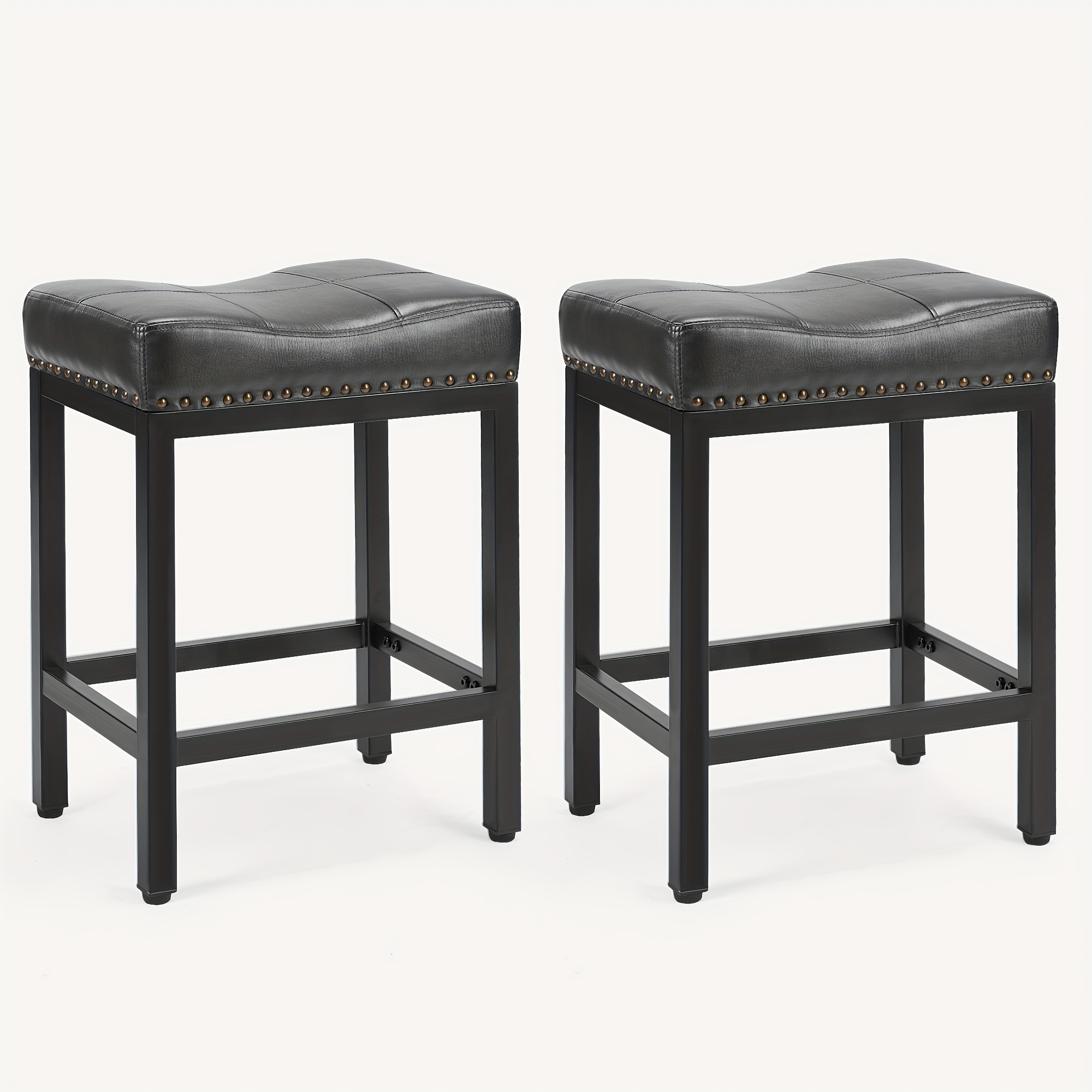 

Upholstered Stools Of 24-inch Counter Height With Metal Base, Crafted From Pu Leather, Perfect For Kitchen Island