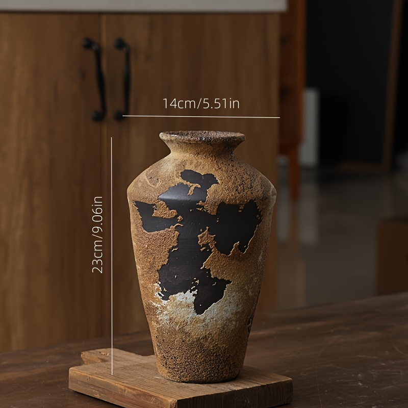 A Rustic Ceramic Vase from a Countryside Cottage - a Vintage-Style Wide-Mouth Decorative Piece, Suitable for Home, Living Room, And Dining Table Decor, Vase Home Decoration