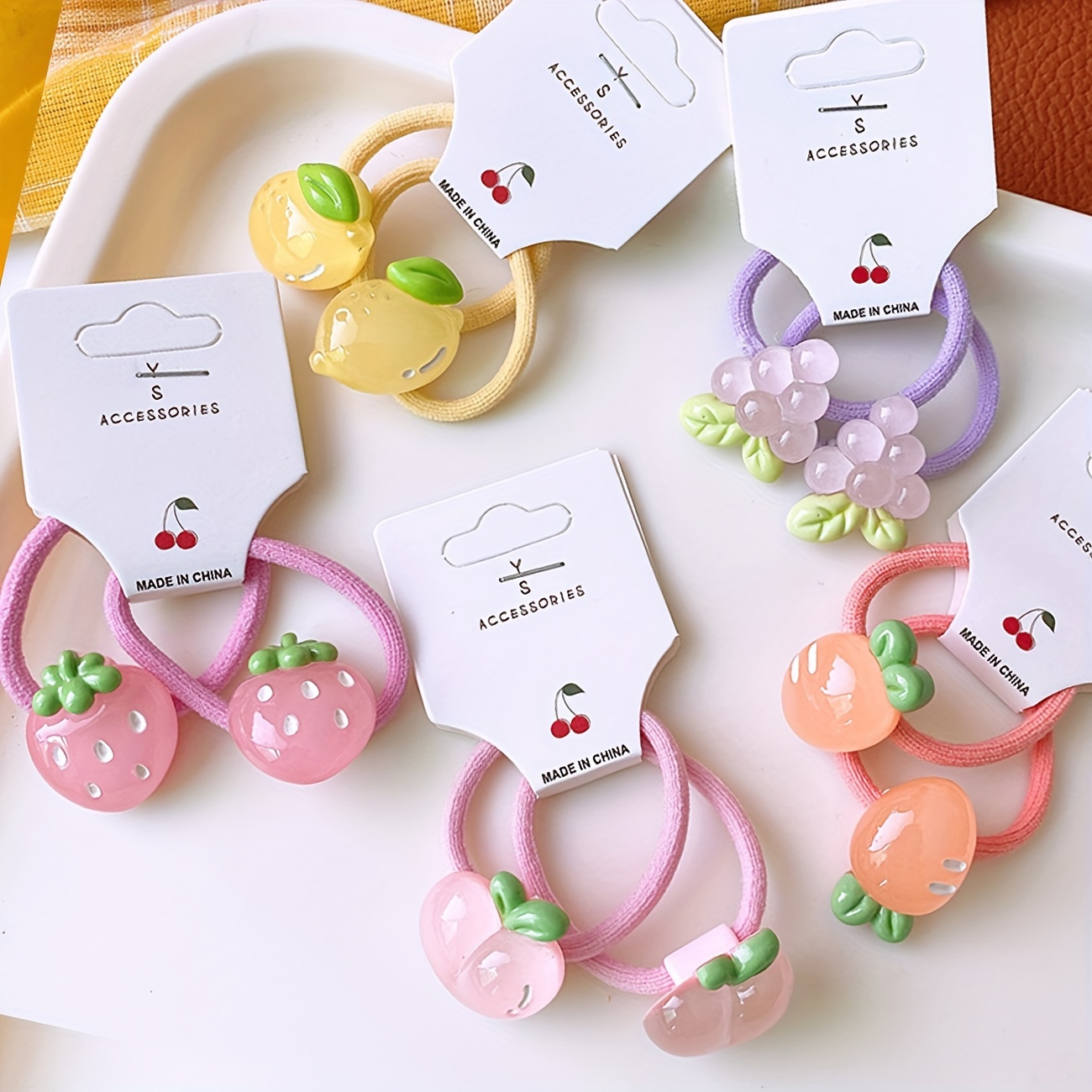 

10pcs Cute Cartoon Fruit Hair Ties, Hair Accessories