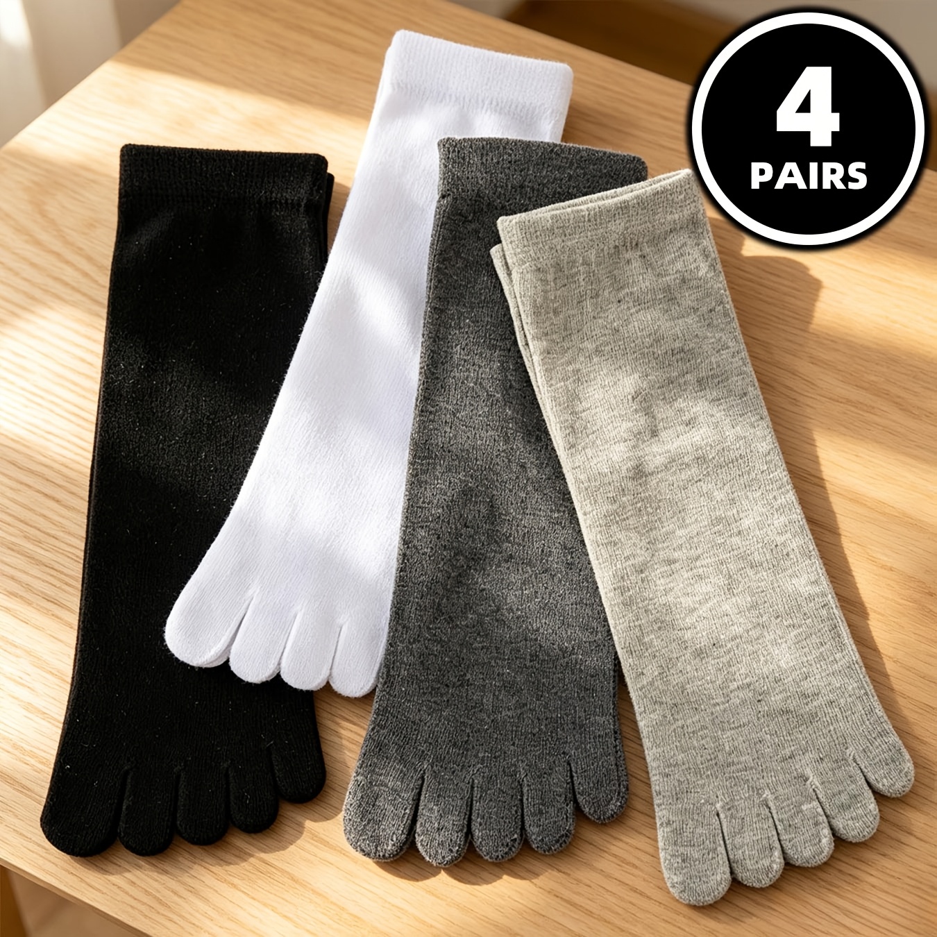 TEMU 4 Pairs Women's 5 Toe Mid Calf Socks, Solid Split Toe Sports Crew Socks, Sweat Wicking Anti-odor Daily Casual Walking Socks