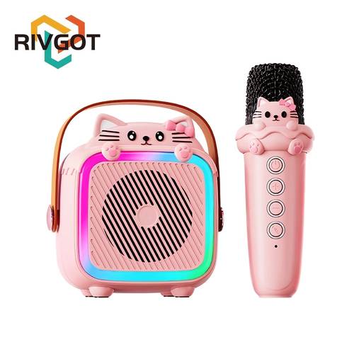 mini karaoke machine for kids adults cute portable wireless speaker with wireless microphone colorful lights usb rechargeable ideal for birthday christmas gifts for girls 3 12 years old design safe charging device