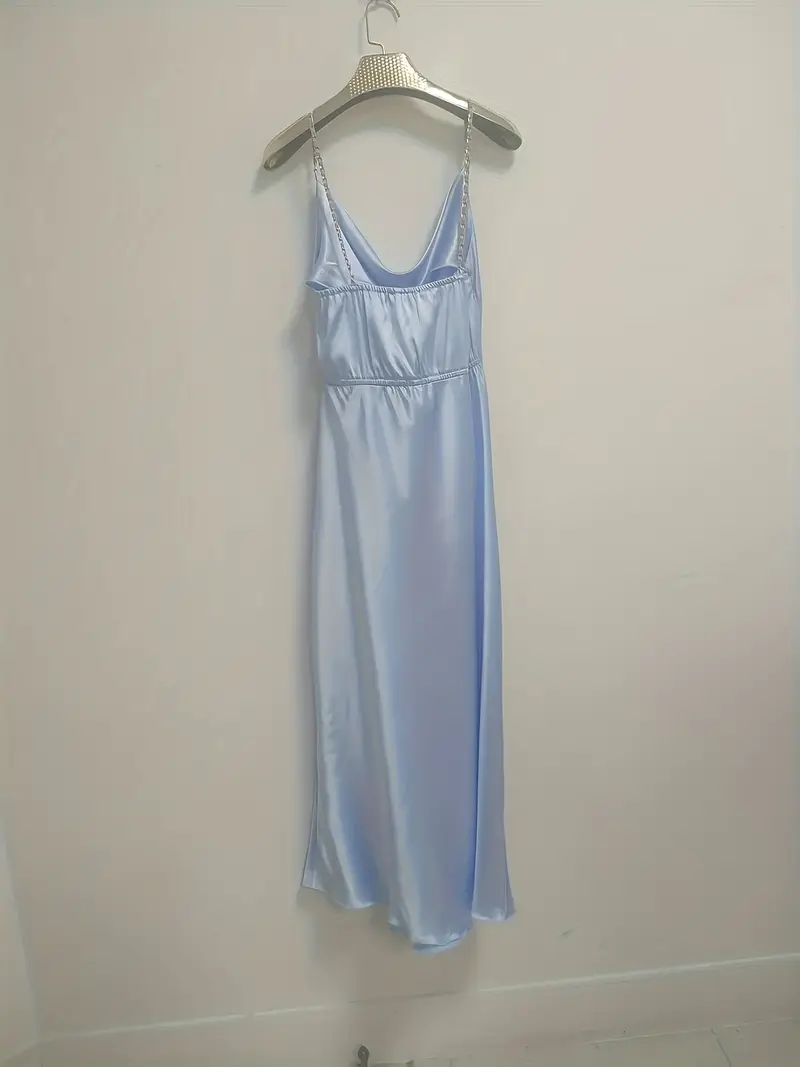 elegant light blue satin slip dress women backless - Temu elegant light blue satin slip dress women backless - Temu