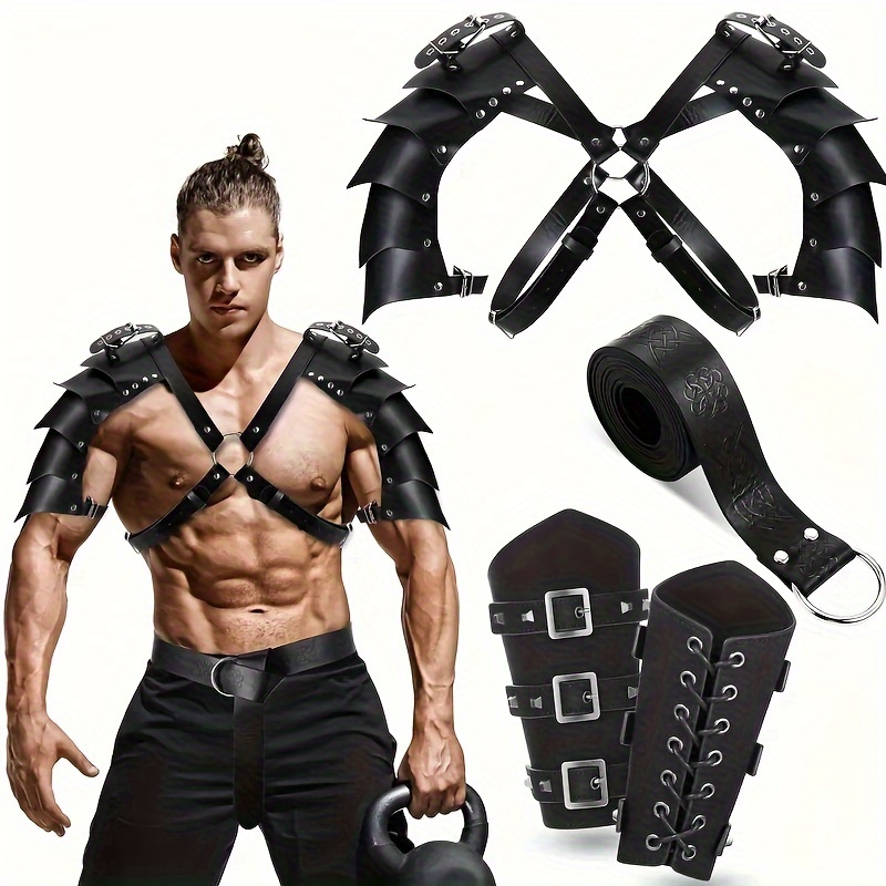 Image of 4pcs/set Of Premium Halloween Shawls And Arm Guards - Shoulder Covers, Printed Belts, Knight Wrist Guards, Perfect For Cosplay, Halloween Costume Parties, Dark Magic Decorations And Crafts