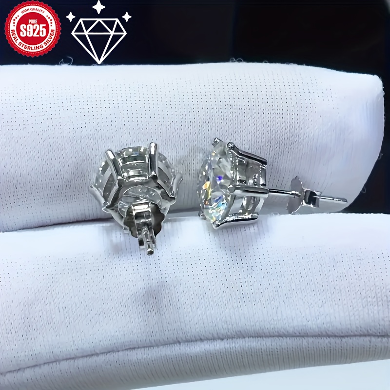 2pcs minimalist s925 sterling silvery sparkling stud earrings 0 5ct 1 0ct 2 0ct size octagon cut   casual attire unisex design ideal gift for men women friends parents or     Product details 2