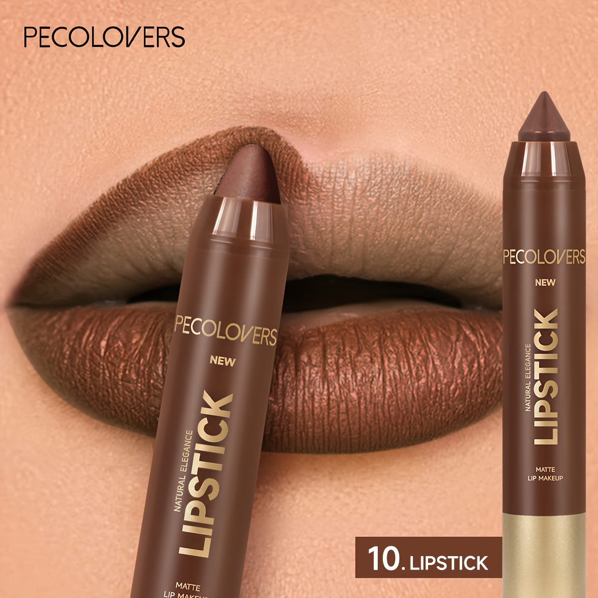 Image of Long-lasting Matte Lip Liner Lipstick, Crayon Nib Design Lip Line Lip Balm Dual Use, Waterproof Rotary Design Brown Colored Lipsticks