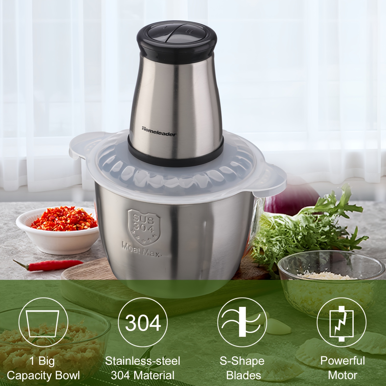  electric food chopper 4 stainless steel dual bowl multi purpose meat vegetable grinder detachable compact easy clean household kitchen food processor Product details 5