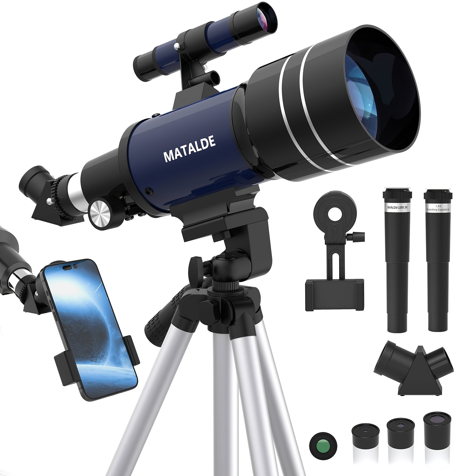 Image of Telescope For Beginners & Kids, 70mm Aperture Refractor Astronomy Telescope With 300mm Length, 15x-150x Magnification, Tripod, Mobile Phone Mount, 3 Eyepieces