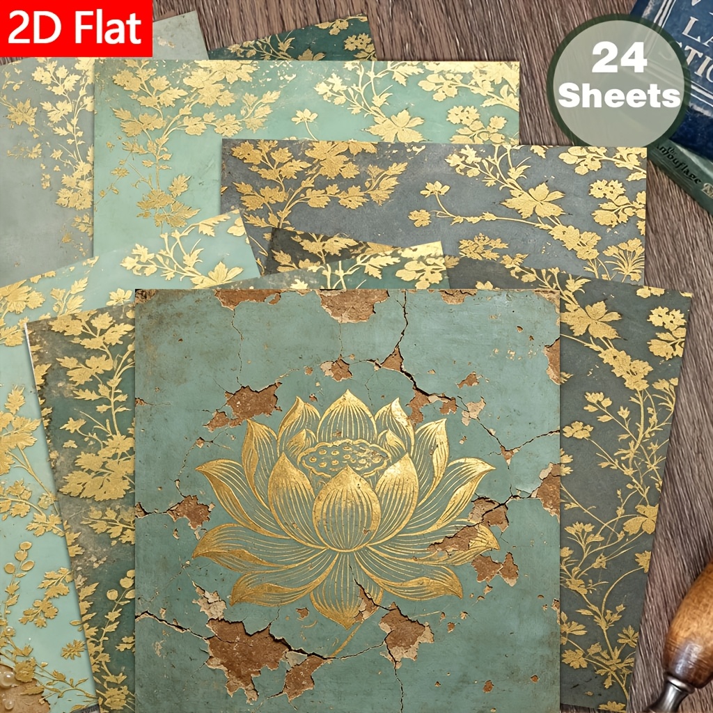 TEMU 24 Fogli 6X6 Pollici Retro 2D Piatta Verde-Teal Parete, Motivo e Carta da Album Scrostata e Marmorizzata, Adatta per Collage, Origami e Progetti