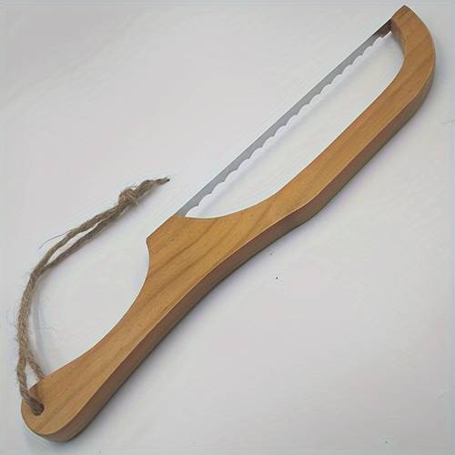 a wooden bread cutting tool with an ergonomic handle made from durable pressed wood featuring for safe baking a rustic kitchen utensil for home and professional bakers