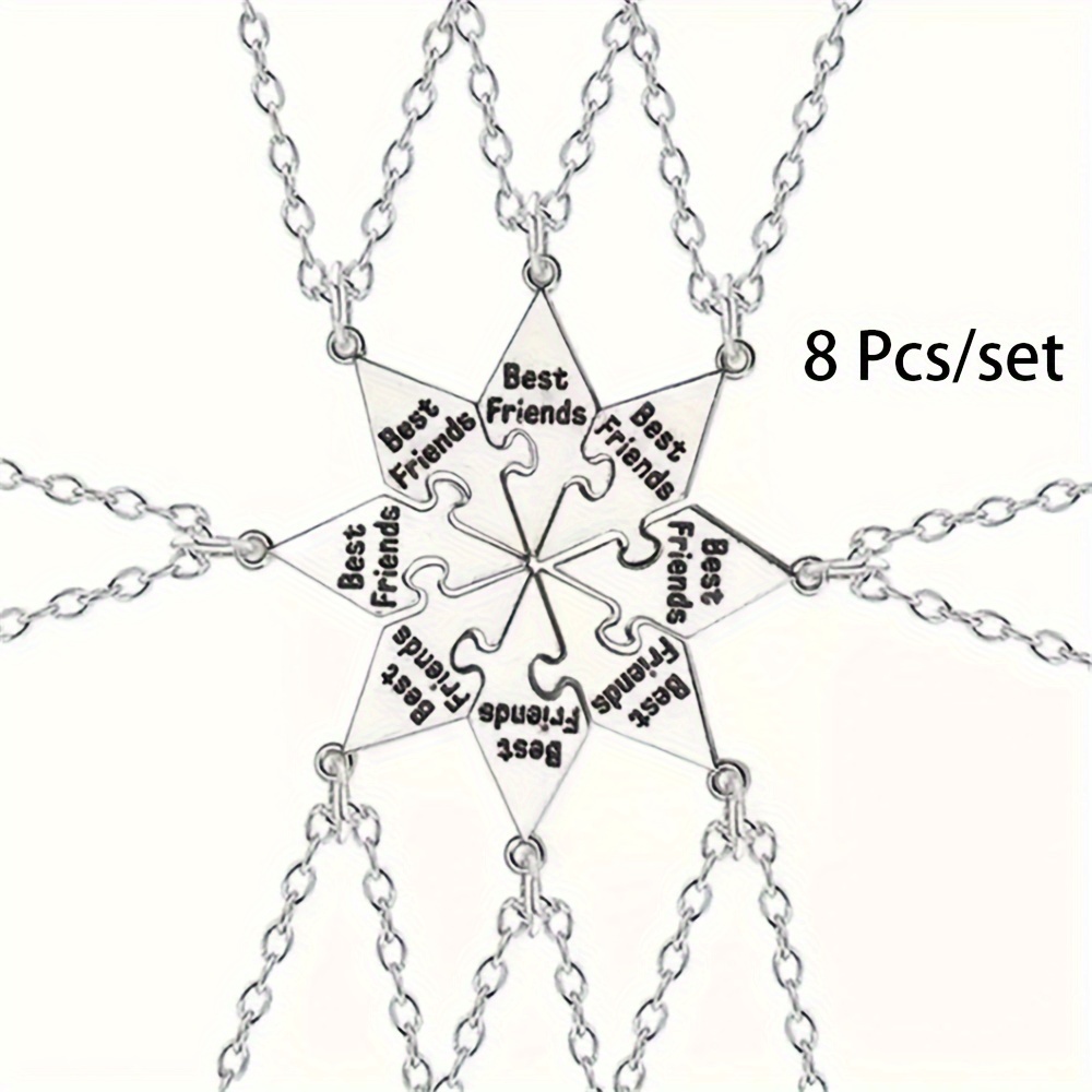 E-shop 8er-Set Zinklegierung Halskette, Geometrische Puzzle-Anhänger Halskette für Beste