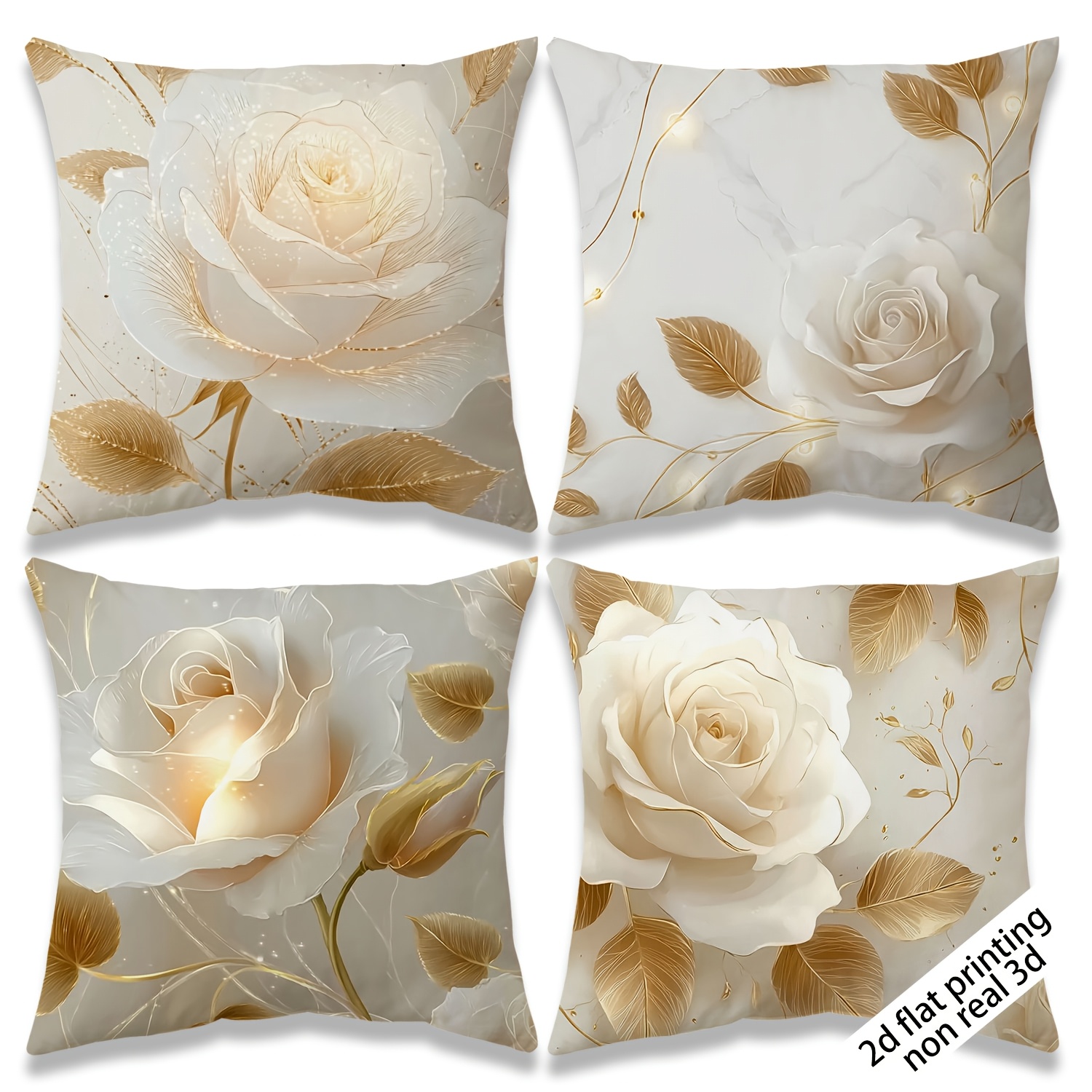 TEMU 2D Flat - 4 pezzi | 2D Flat | Lussuose fodere decorative per cuscini con decorazioni a rosa | Design a | Inverno | Decorazione per la casa |