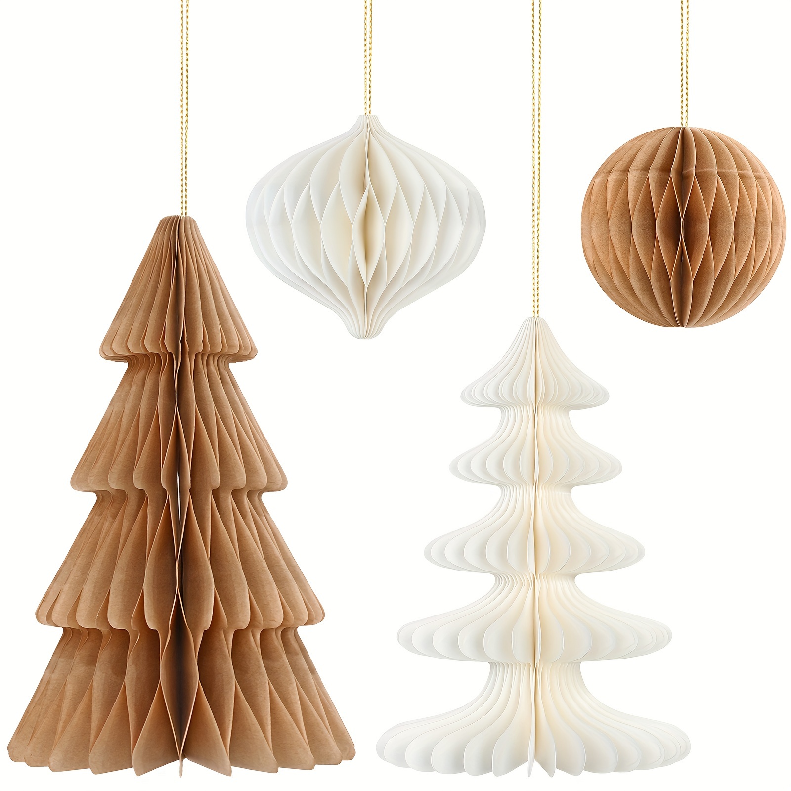 

4pcs Contemporary Honeycomb Christmas Trees - Foldable Paper Tabletop Decorations, All-season Versatile Holiday Ornaments, Without Electricity - Christmas & New Year Decor