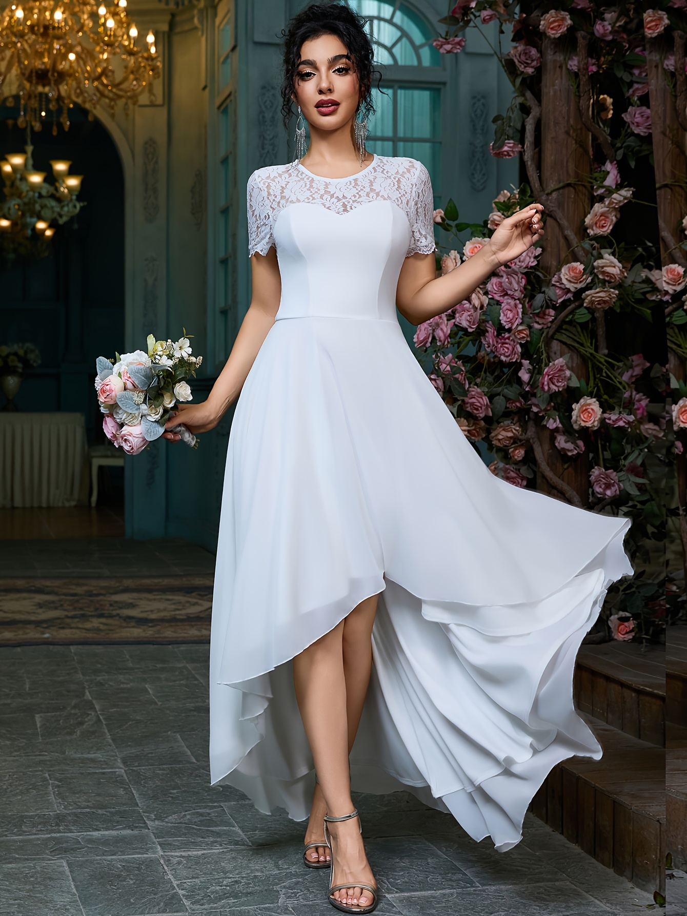 Women's Elegant Lightweight A-Line Wedding Dress with Lace Detailing