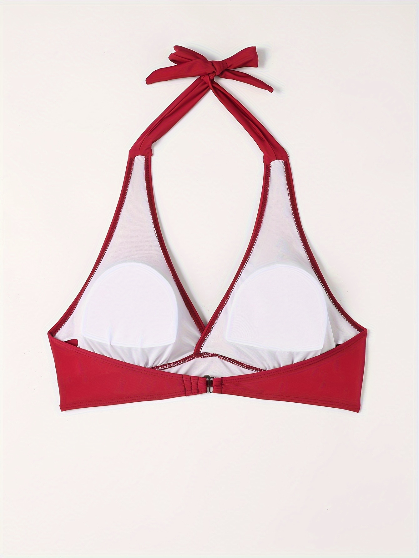 Deep V Neck Halter Tie Neck Bikini Top, Backless High Strech Stylish Swimsuit Top, Women's Swimwear & Clothing