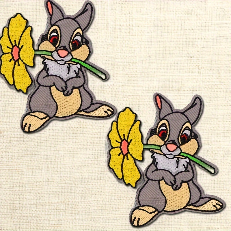 

2pcs Cartoon Rabbit With Flower Embroidered Applique Patches, Iron-on/sew-on Fabric Decals For Clothing, Hats, Bags, Diy Craft Decorations - Mixed Color