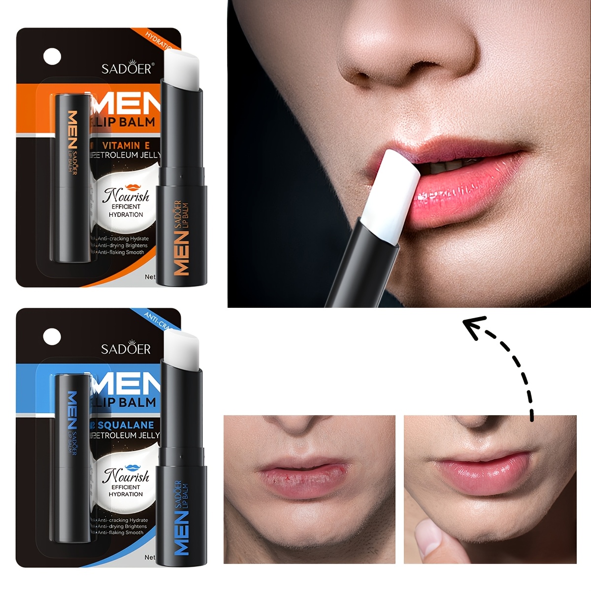 men's moisturizing lip balm autumn/winter lip balm, suitable for dry and  chapped lips, provides mild moisture, suitable for men plant squalane, vitamin  c lip balm with plant squalane | Free Shipping On