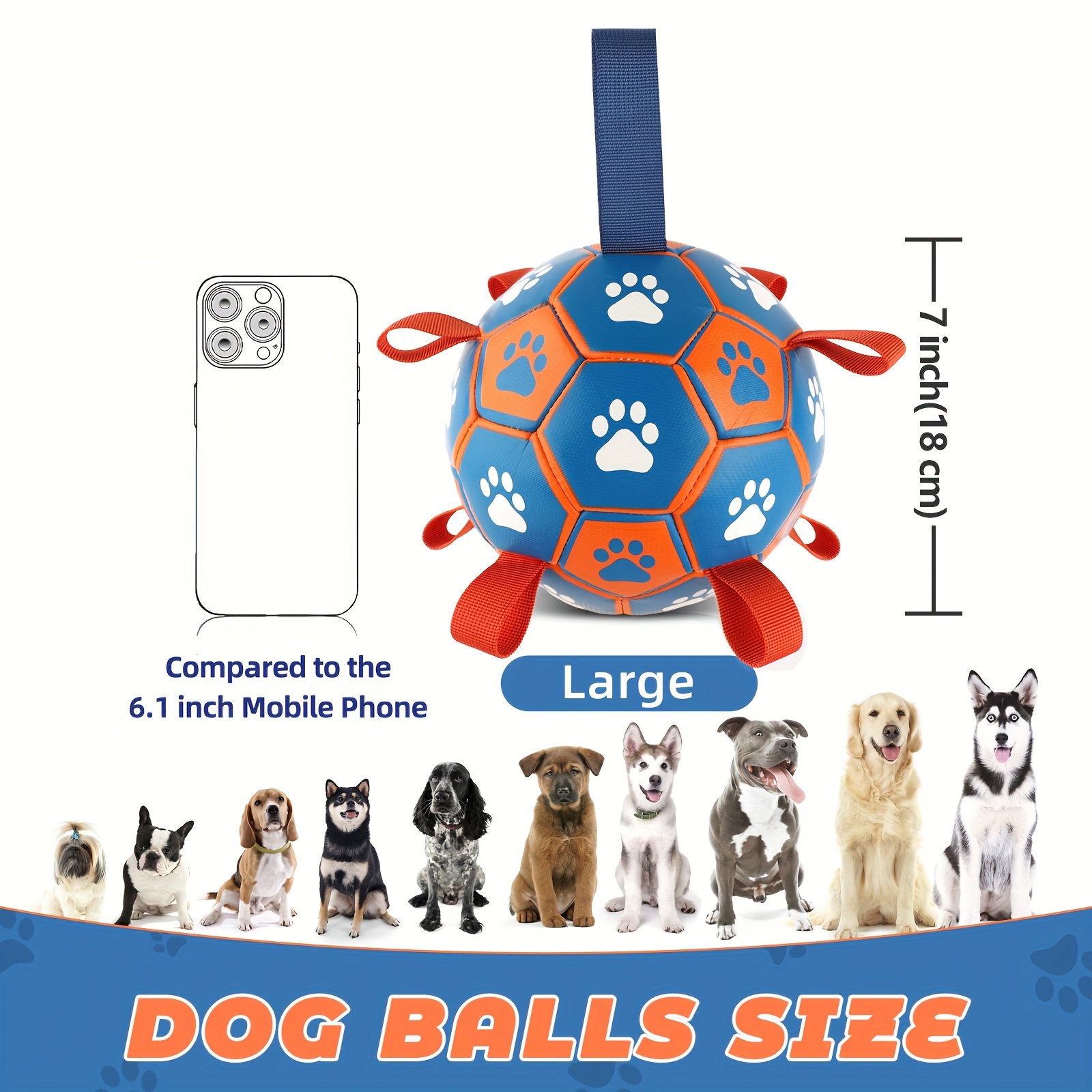 large heavy duty rubber dog soccer ball with tug of   straps inflation like tube individually blowable paw print toy for medium large dogs puppies adults durable chew resistant pet ball for fetch training play herding ball for dogs herding ball for dogs large dog herding ball interactive play ball with tail for dogs dog   herding ball interactive dog ball for large dogs ball thrower for dogs interactive dog ball Product details 0