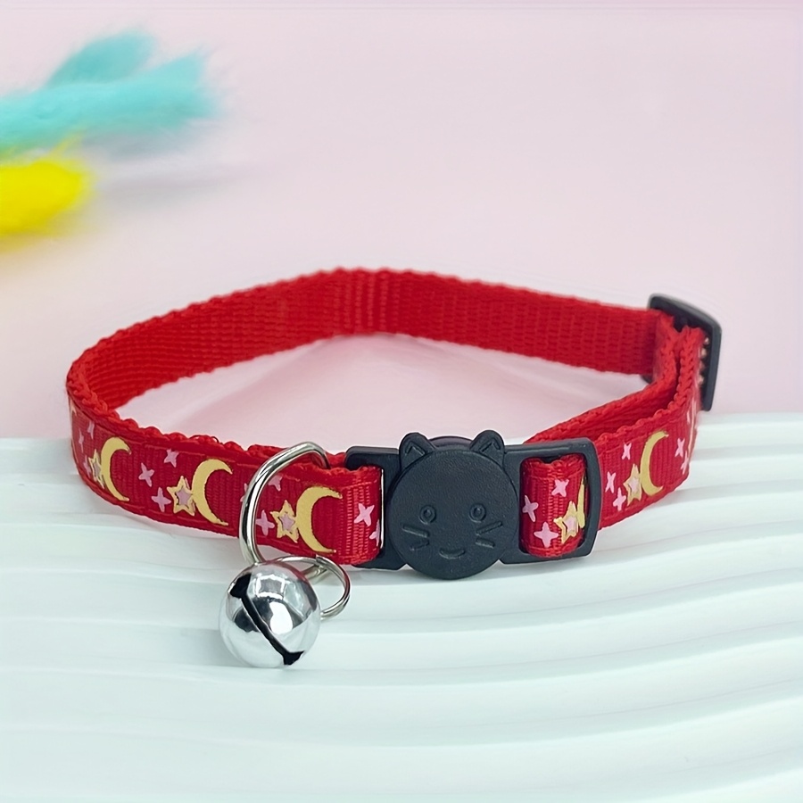TEMU 1 de collar de lunar para mascotas, hebilla de seguridad ajustable anti-ahogo con campana, de dibujos animados, poliéster, para gatos y perros