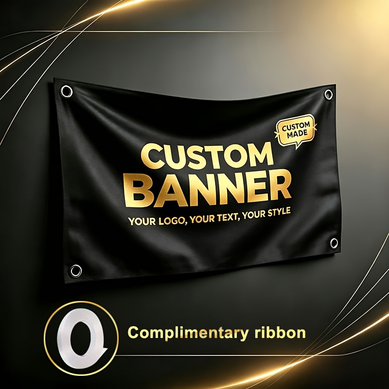 TEMU 1pc Custom Personalized Banners, Custom Photo Text Logo, 4 Metal Grommets & Free Ribbon For Easy Hanging, Multiple Sizes . Decor For Birthday,