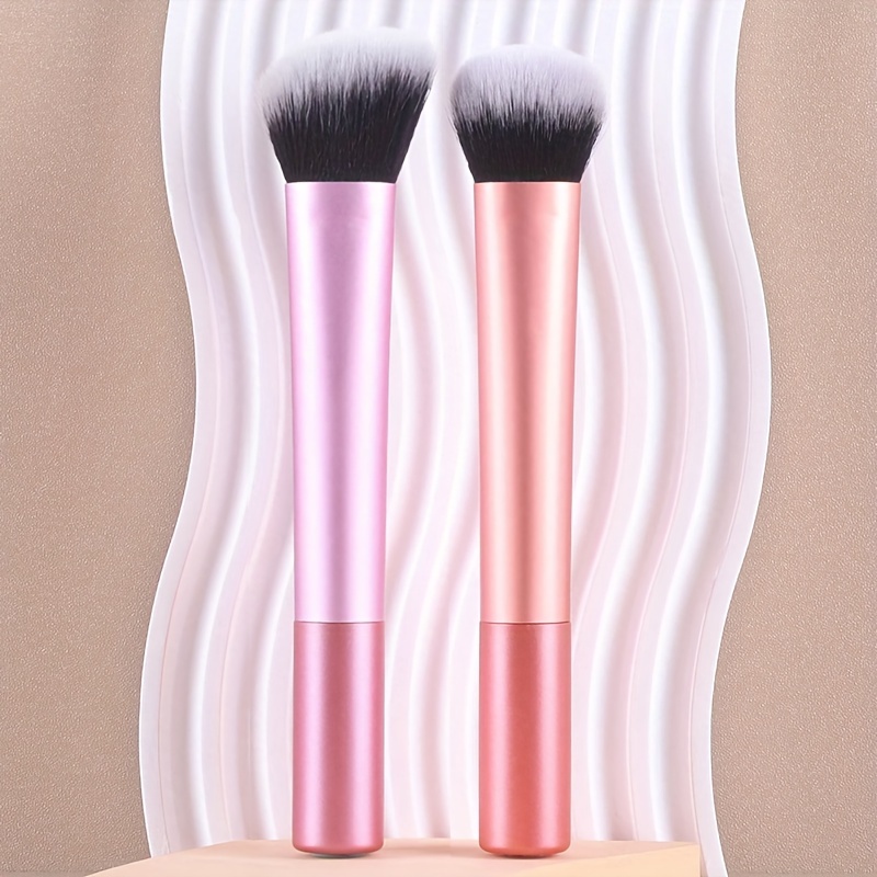 2pcs Oval Foundation & Contour Brushes, Nylon Bristles, Unscented, Abs Plastic Handle, For Types