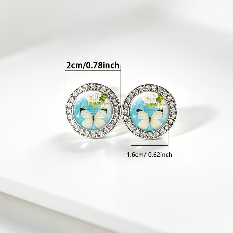 2pcs White Glass Classic Imitation Crystal Butterfly Stud Earrings