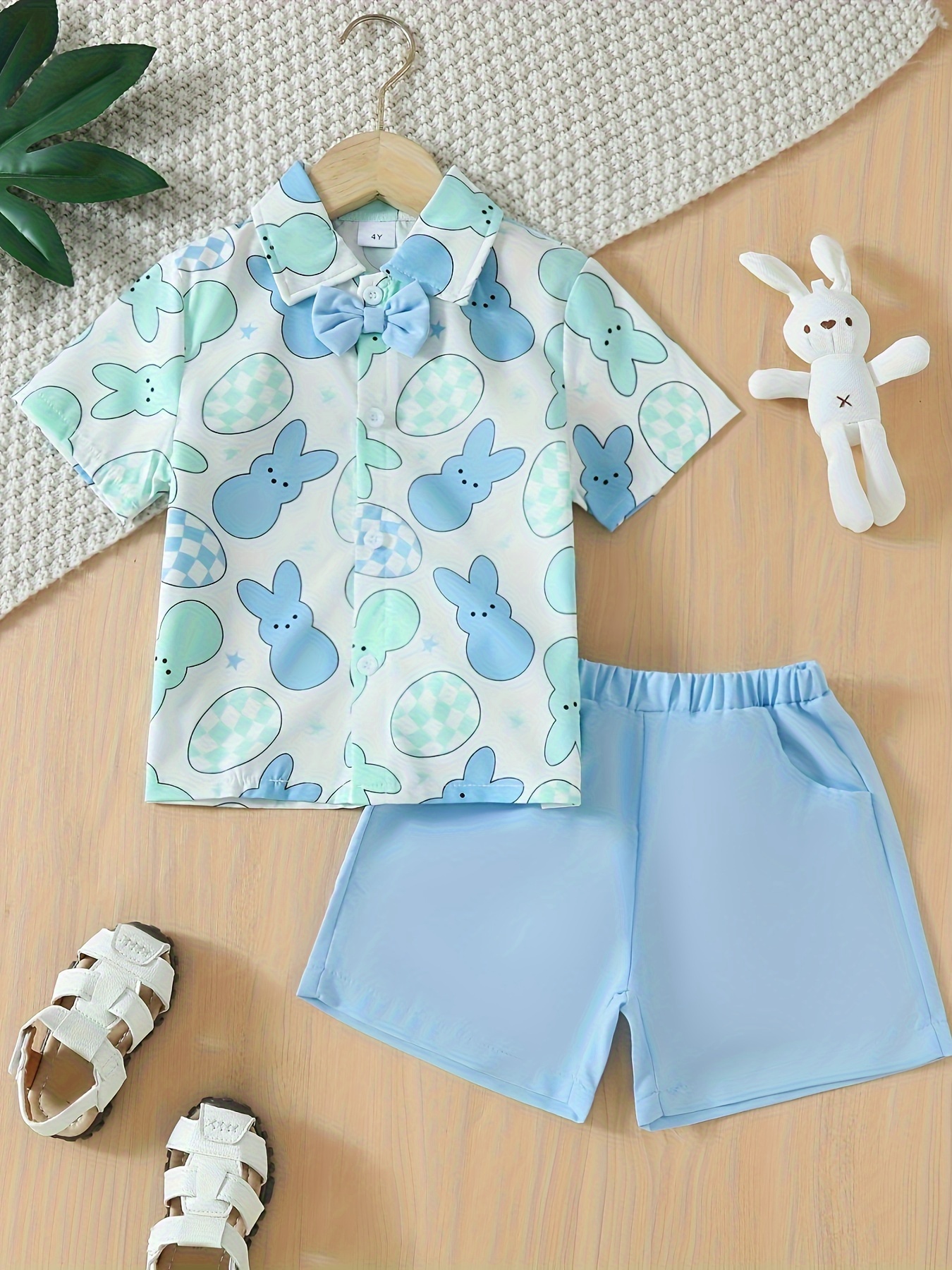 Infant Baby Boy Easter Outfit Mr Steal Your Eggs Bunny Short Sleeve T-Shirt  Top Pants Set Toddler 2Pcs Summer Clothes