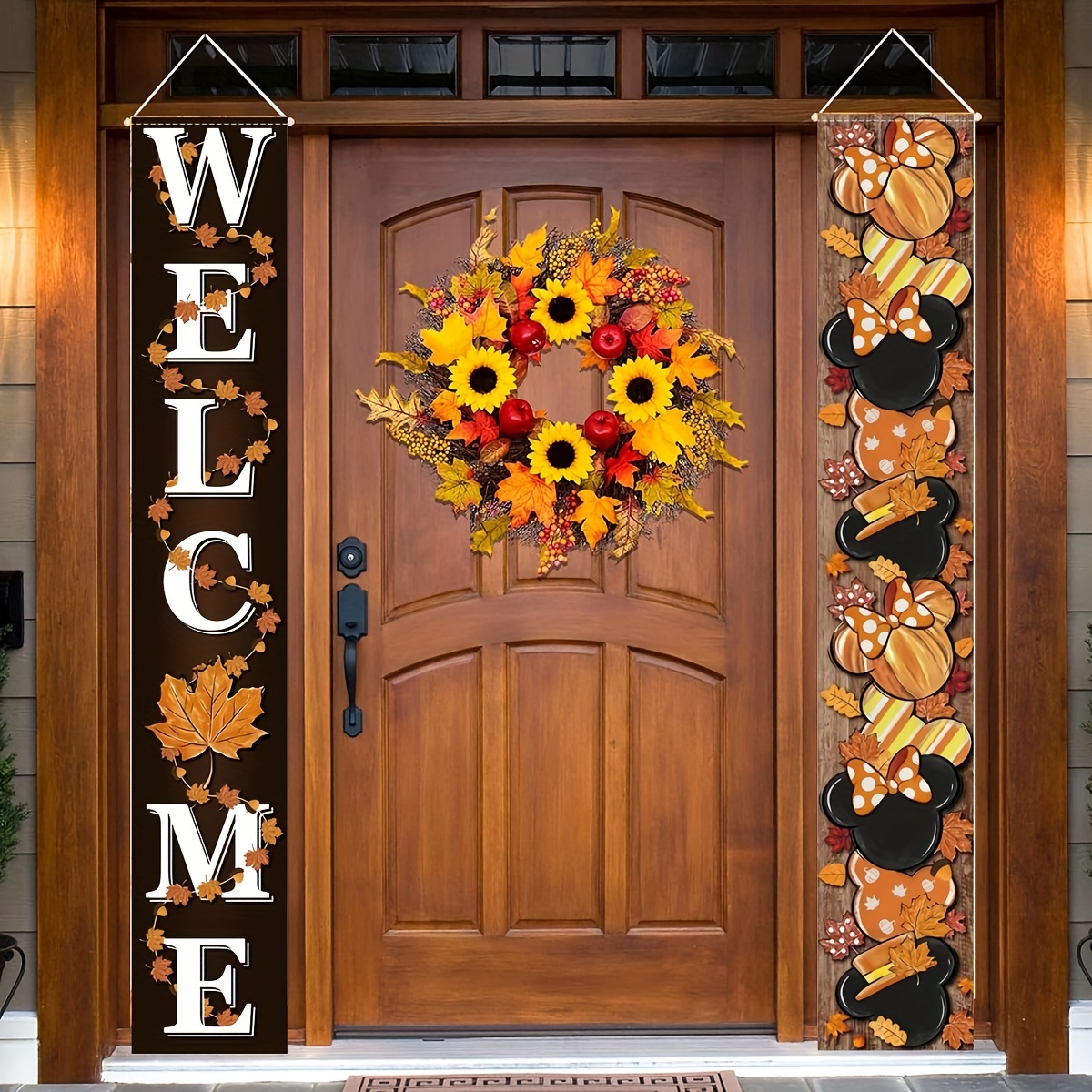 

Charming Cartoon Mouse Autumn Porch Banners - 2pcs Set, Perfect For Thanksgiving & Harvest Festivals, Welcome Family Party Decor, Durable Polyester, Outdoor Use, 12x70.8 Inches