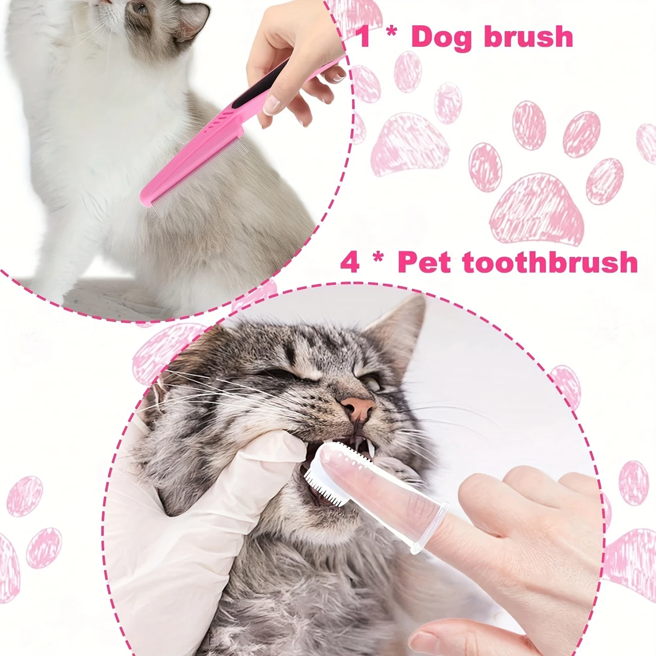 pet grooming kit with self cleaning brush nail clippers file eye comb flea comb silicone toothbrush shampoo massage brush for dogs and cats stainless steel tools details 4