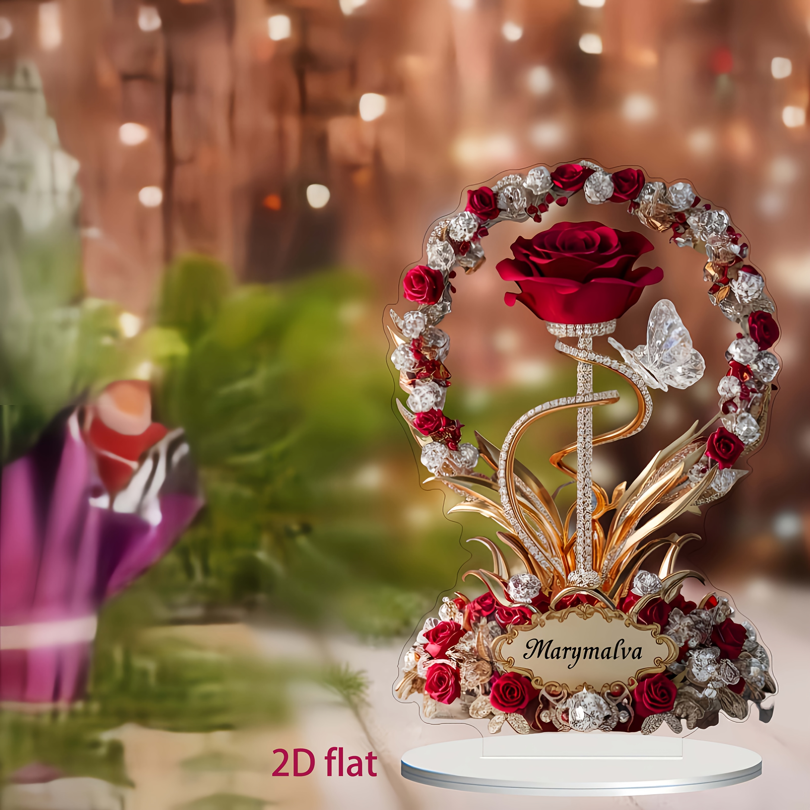 

Elegant 2d Bohemian Acrylic Valentine's Day Decor - Red Rose & With Heart-shaped Gemstones, Home, Office, Cafe | Ideal Romantic Gift, Valentines Decorations