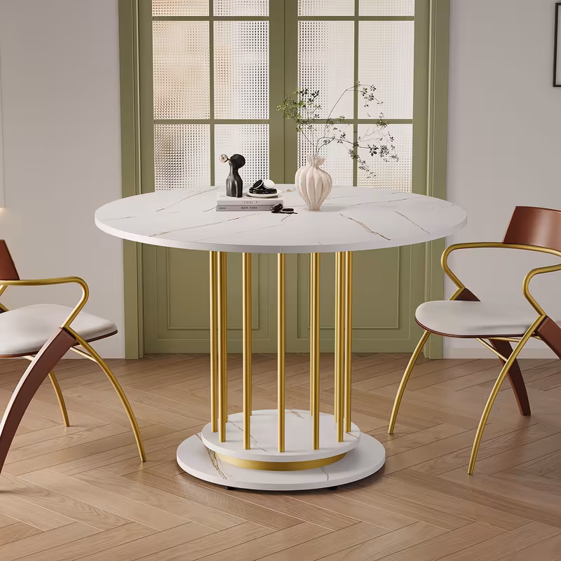 modern round dining saving for small spaces seats 2 easy table with sturdy metal frame ideal for apartments dining room living room contemporary decor furniture dining room table marblelook sleek furniture durable construction minimalist homes white 0