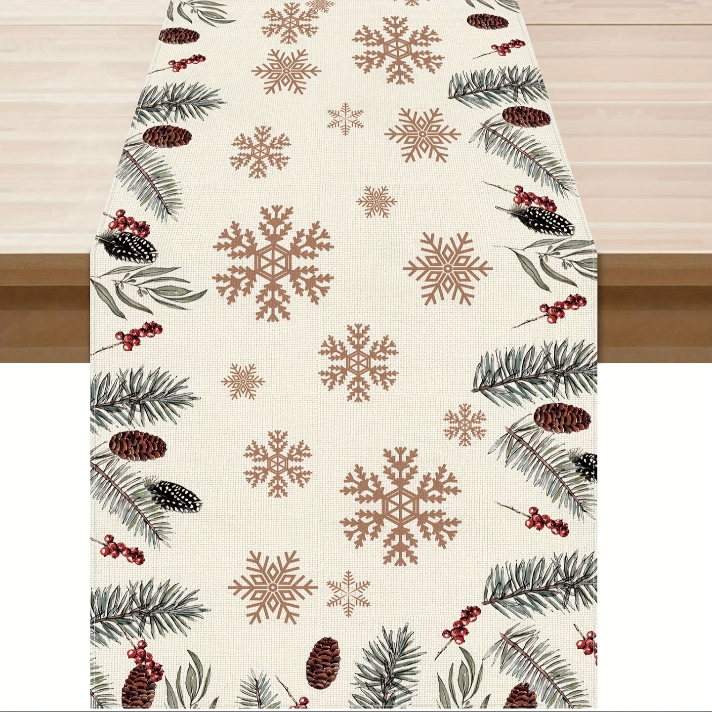 

Christmas Linen Table Runner – Rectangular Woven Burlap Table Decor With Pine Cones, Snowflakes, And Birds For Holiday Dining – Farmhouse Kitchen Home Decoration, 100% Linen, 13x48/72/108