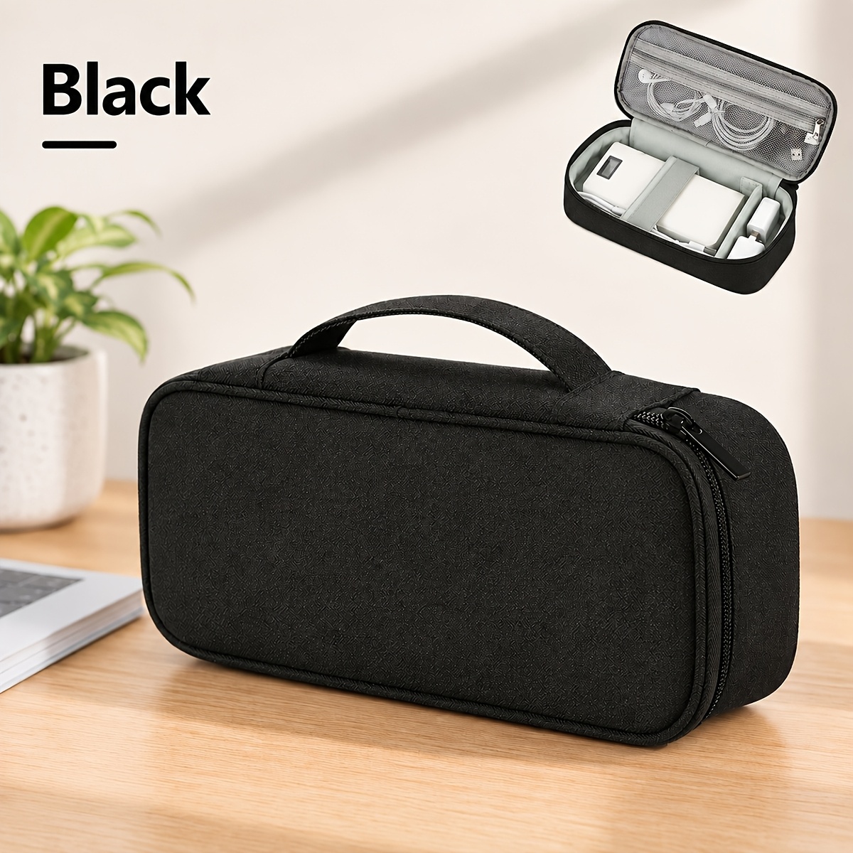 TEMU Bolsa de almacenamiento con bolsillo con cremallera para cargadores, bancos de energía, discos duros, cables de , equipaje de portátil -