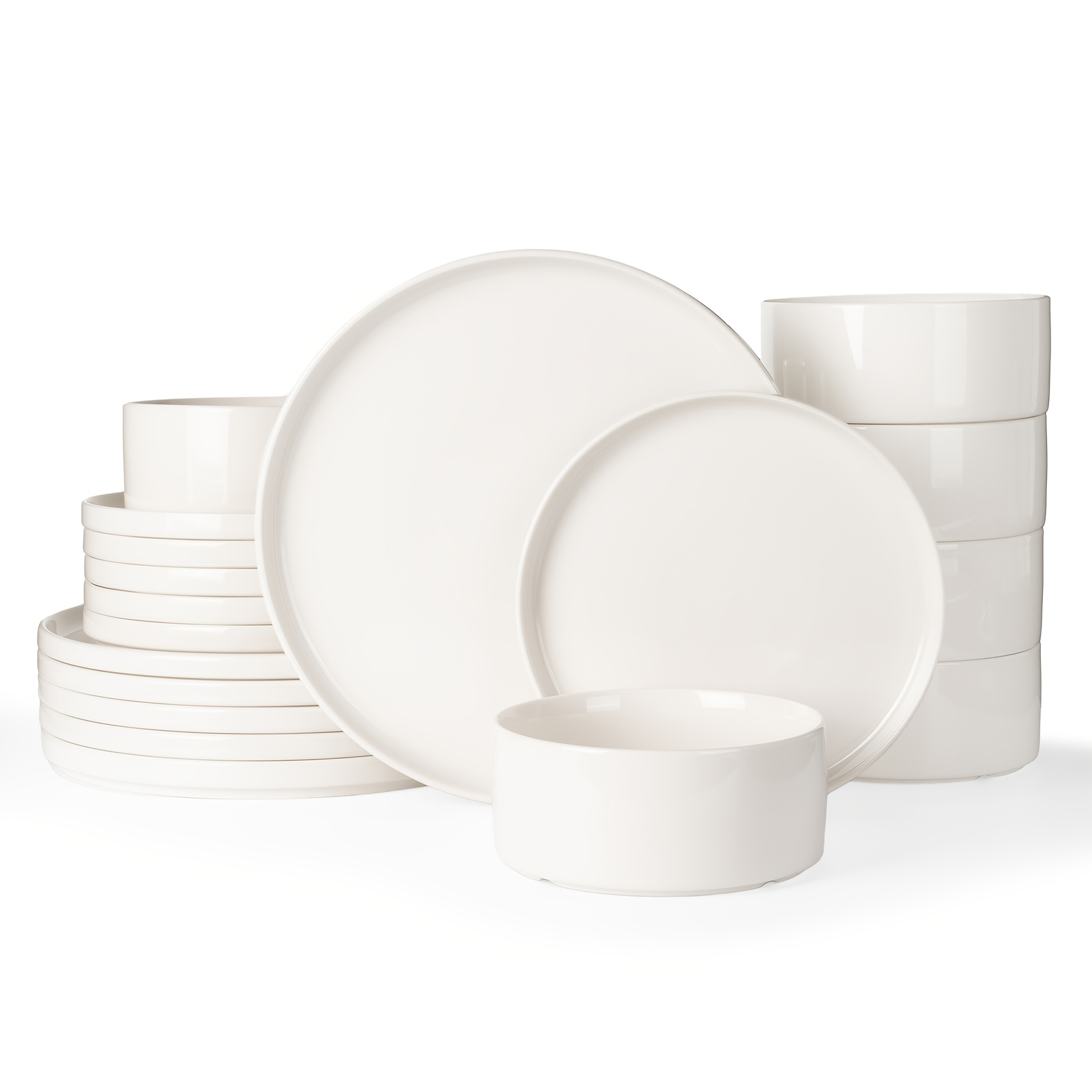 18pcs Kitchen Porcelain Plates And Bowls Sets, Dinnerware Sets For 4, Microwave And Dishwasher Safe, Scratch Resistant, White