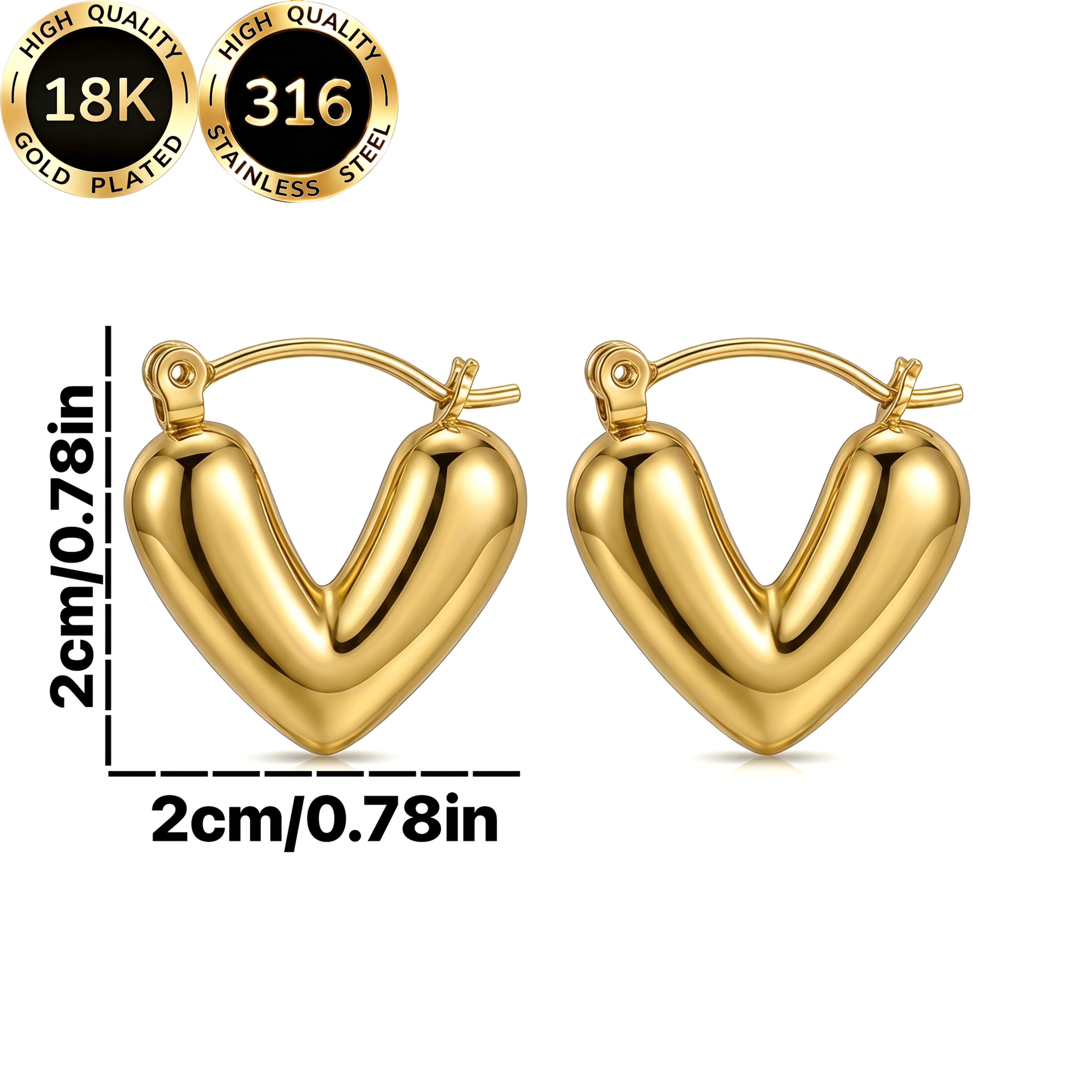 Women's 18K Gold Plated Heart-Shaped Three-Dimensional Earrings