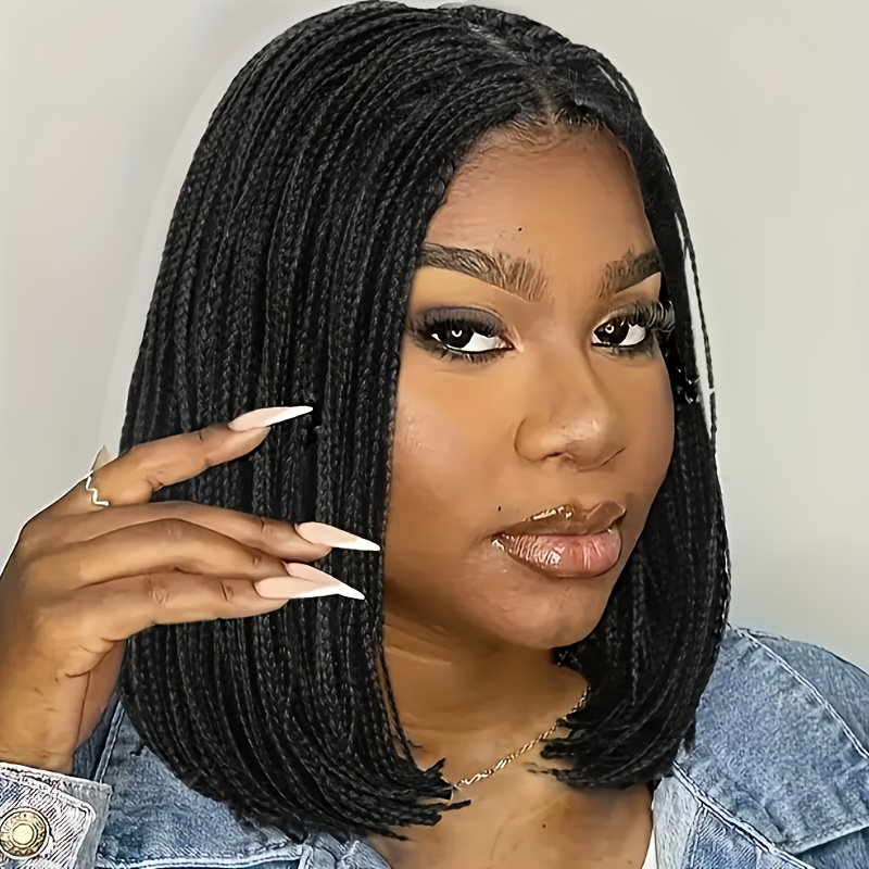TEMU 13x4 Lace Front Braided Bob Wig 14inch Braided Bob Wig - Soft, Natural-looking Shoulder-length Synthetic Hair With 13x4 Lace Front - Versatile Style For All