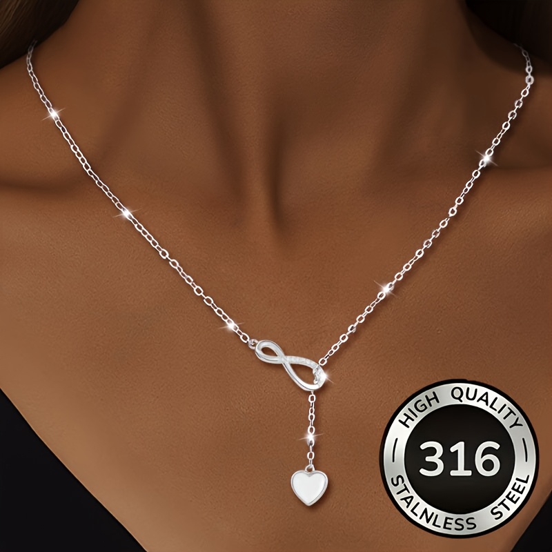 TEMU 1pc Steel 8-letter "" Necklace, Featuring Zirconia Heart Clasp And Sparkling Details, A Delicate And , Suitable For Formal Occasions' Luxurious