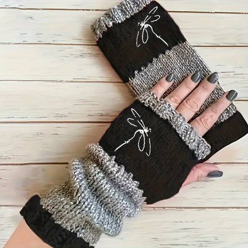 dragonfly embroidered mittens soft warm elastic and gloves with exquisite for outdoor activities days