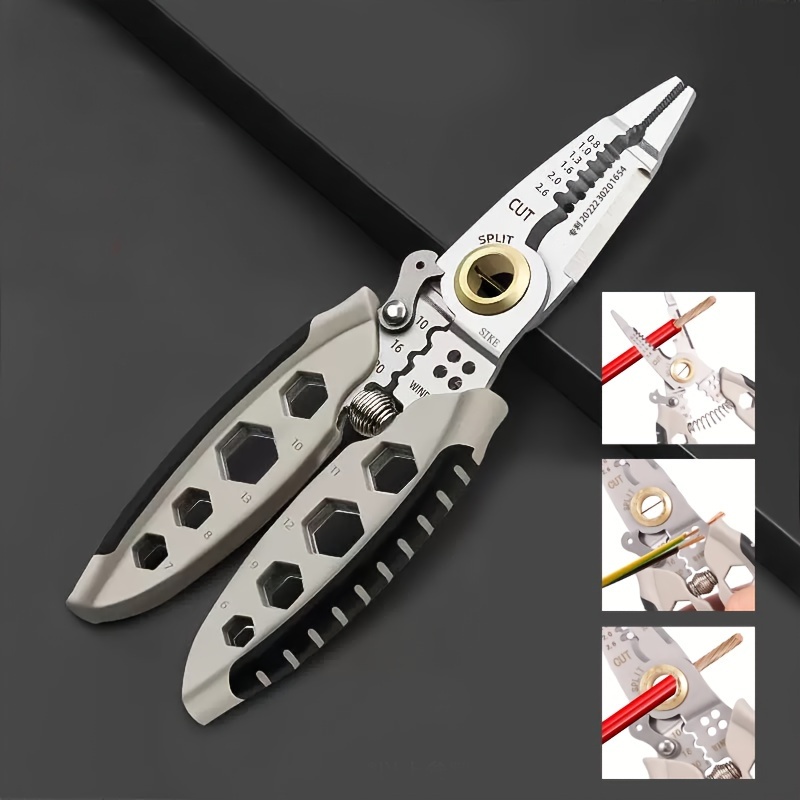 TEMU 1pc Wire Stripper Multifunctional Sharp Cutting Stripper, Thickened Spring Easy And Labor-saving Peeling Pliers, Electrician Stripping Crimping Winding Cutting For Mechanical Automotive Maintenance