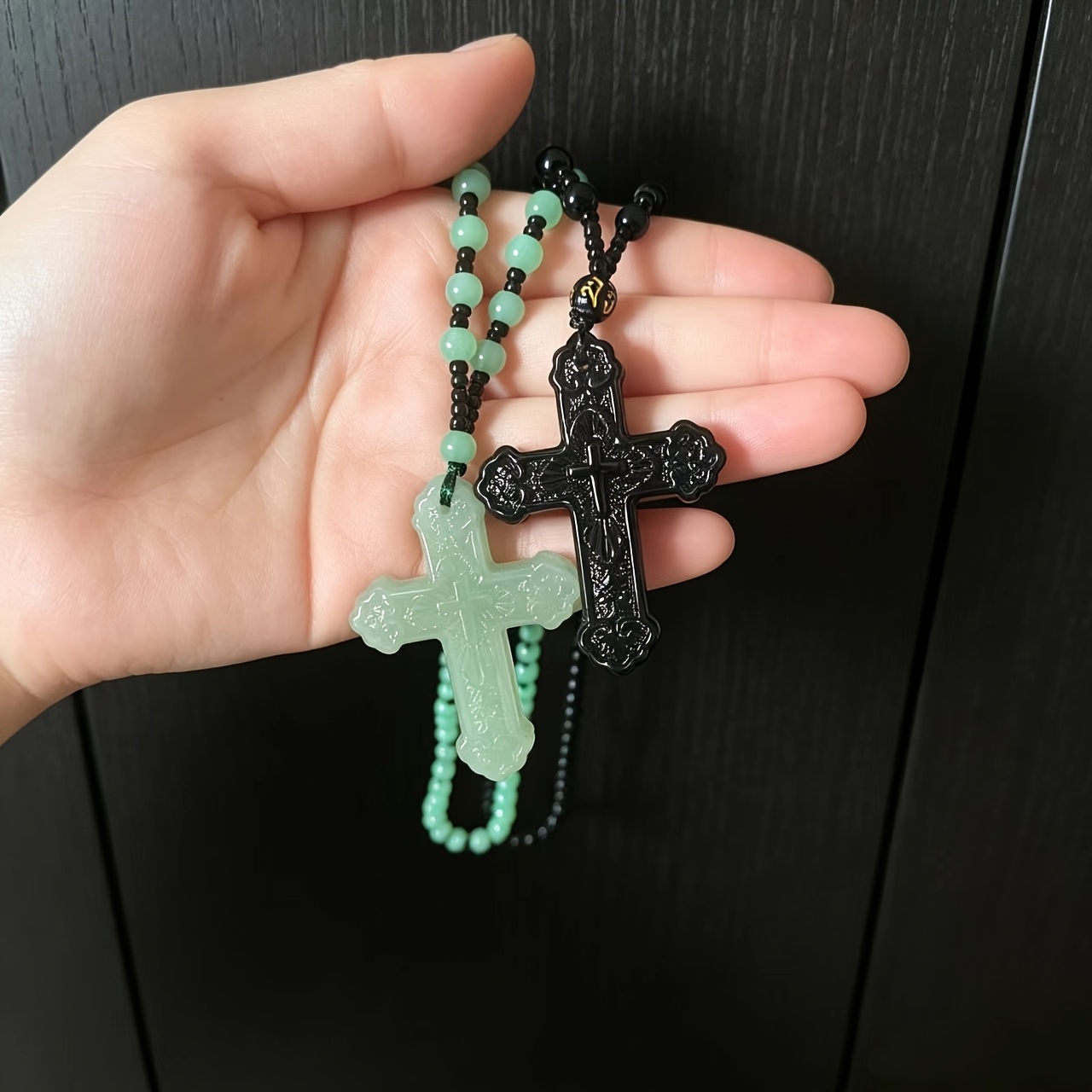 Unisex Retro Carved Cross Guardian Pendant Necklace