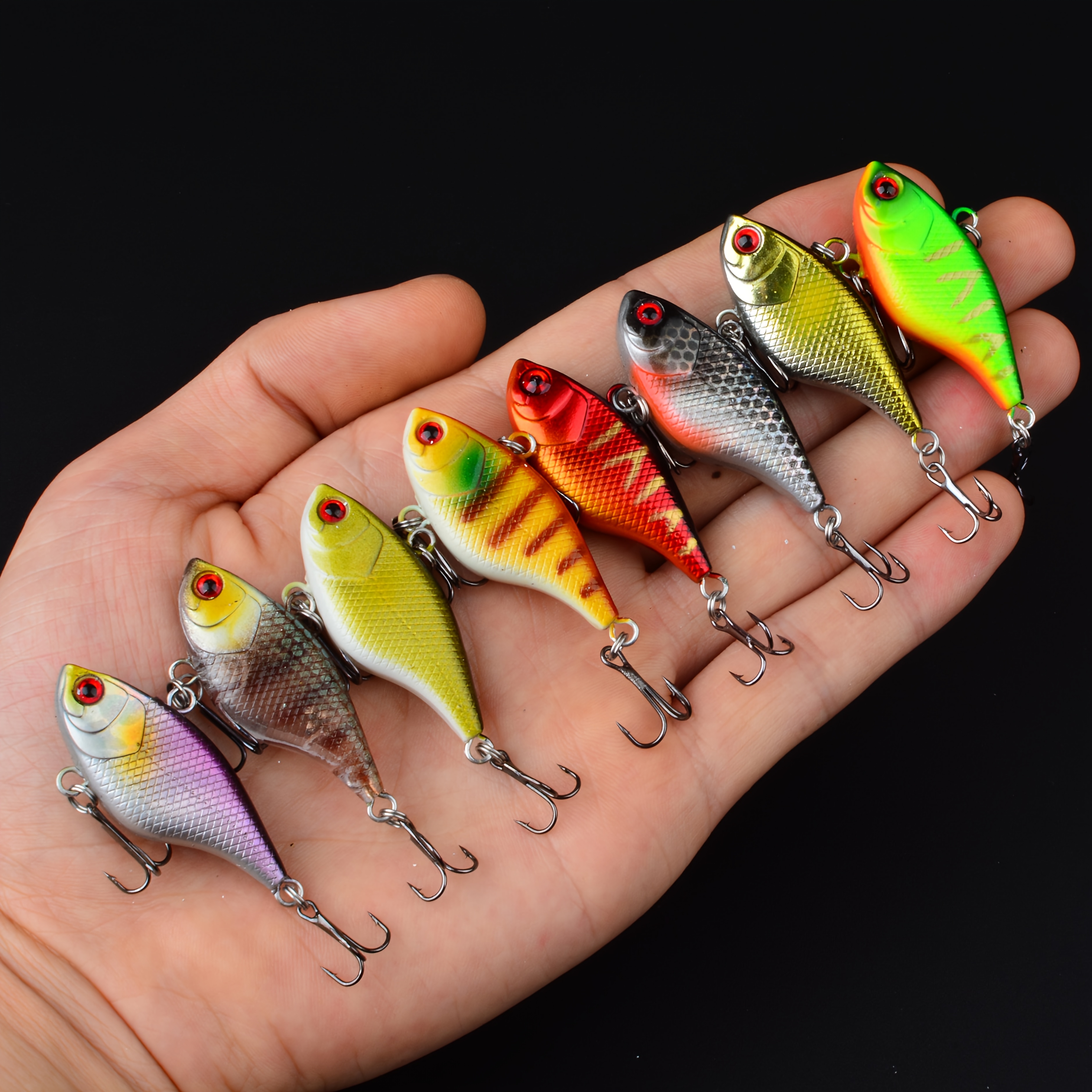 8pcs Sinking Hard Vib Fishing Lure Plastic Artificial Bait Treble Hooks Peche Pike Trolling Pesca Fishing Tackle