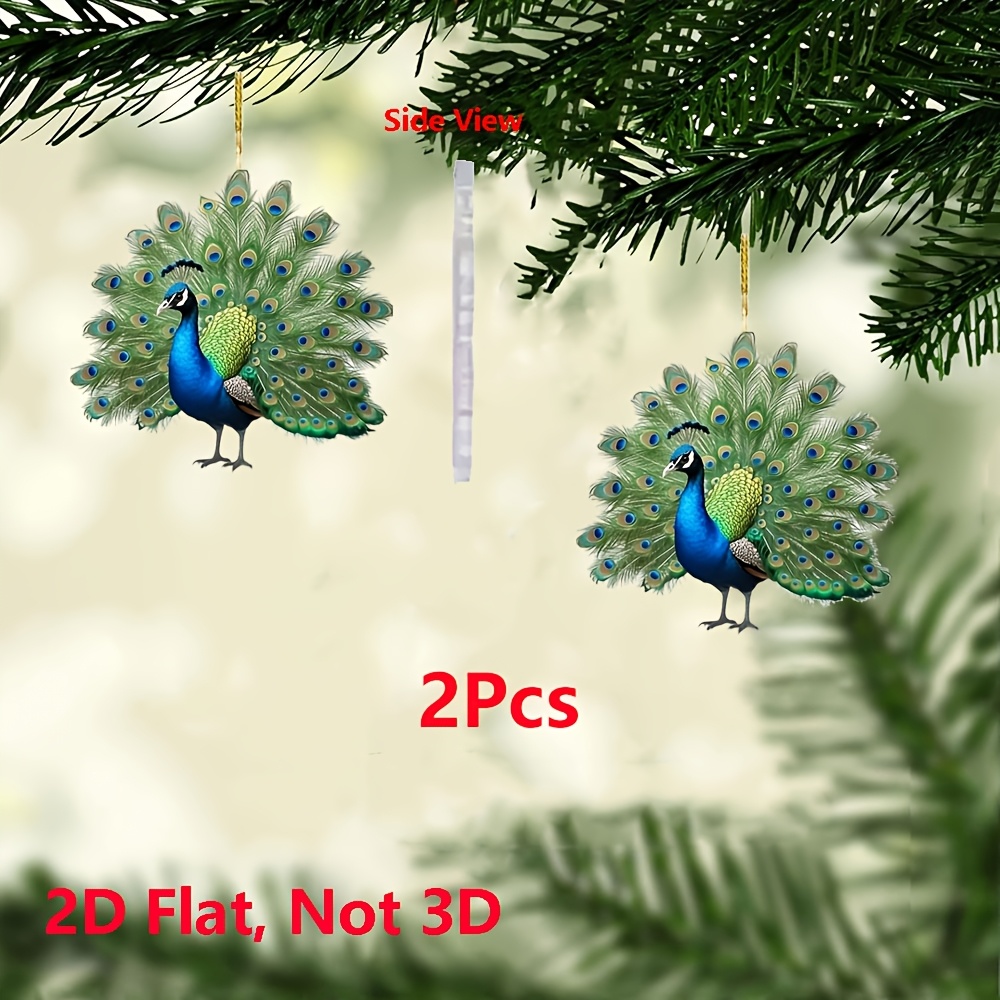 TEMU 2d Flat, 2pcs Peacock Acrylic Hanging Ornament - Versatile Animals Theme Home Art Decor, Suitable For Car Interior Decor, Backpack Charms,