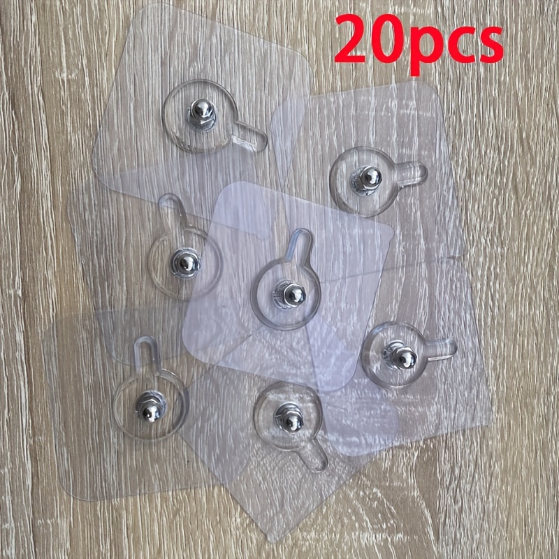 TEMU 20pcs Self-adhesive Wall Hanging Screw Stickers, Punch-free Transparent Sticky Hooks For Kitchen & Bathroom, Uncharged, Durable Material