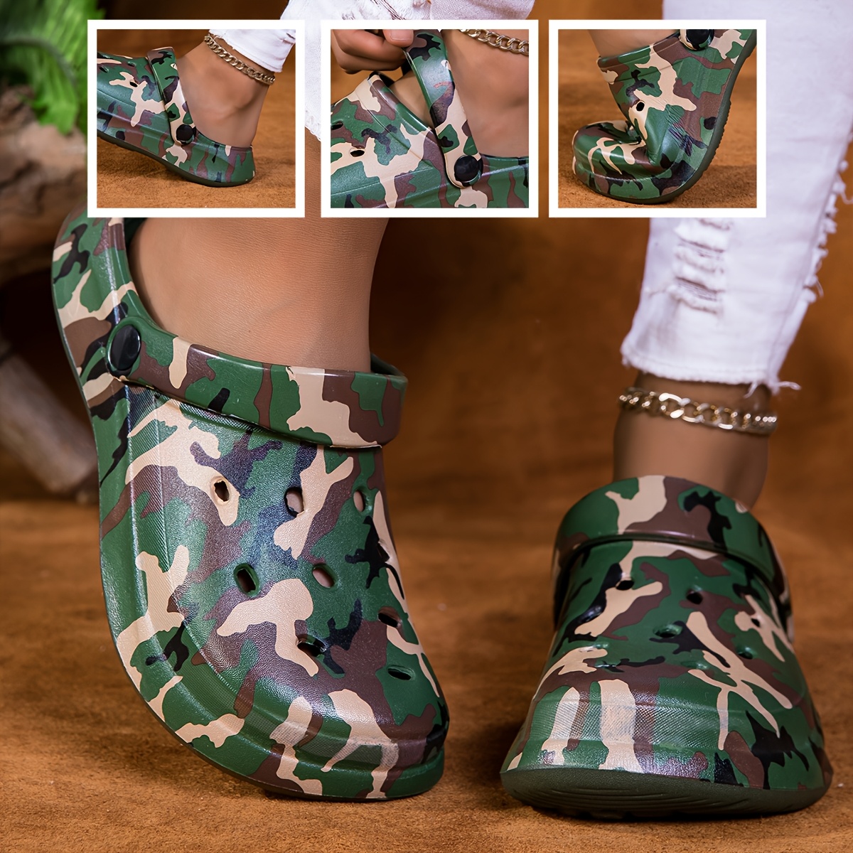 Image of 2025 's Camouflage Print Eva Sandals - Military Green Camo Streetwear Design, Lightweight Breathable Slip-on For Casual Outdoor & Wear, Contemporary Footwear, Comfortable Footwear