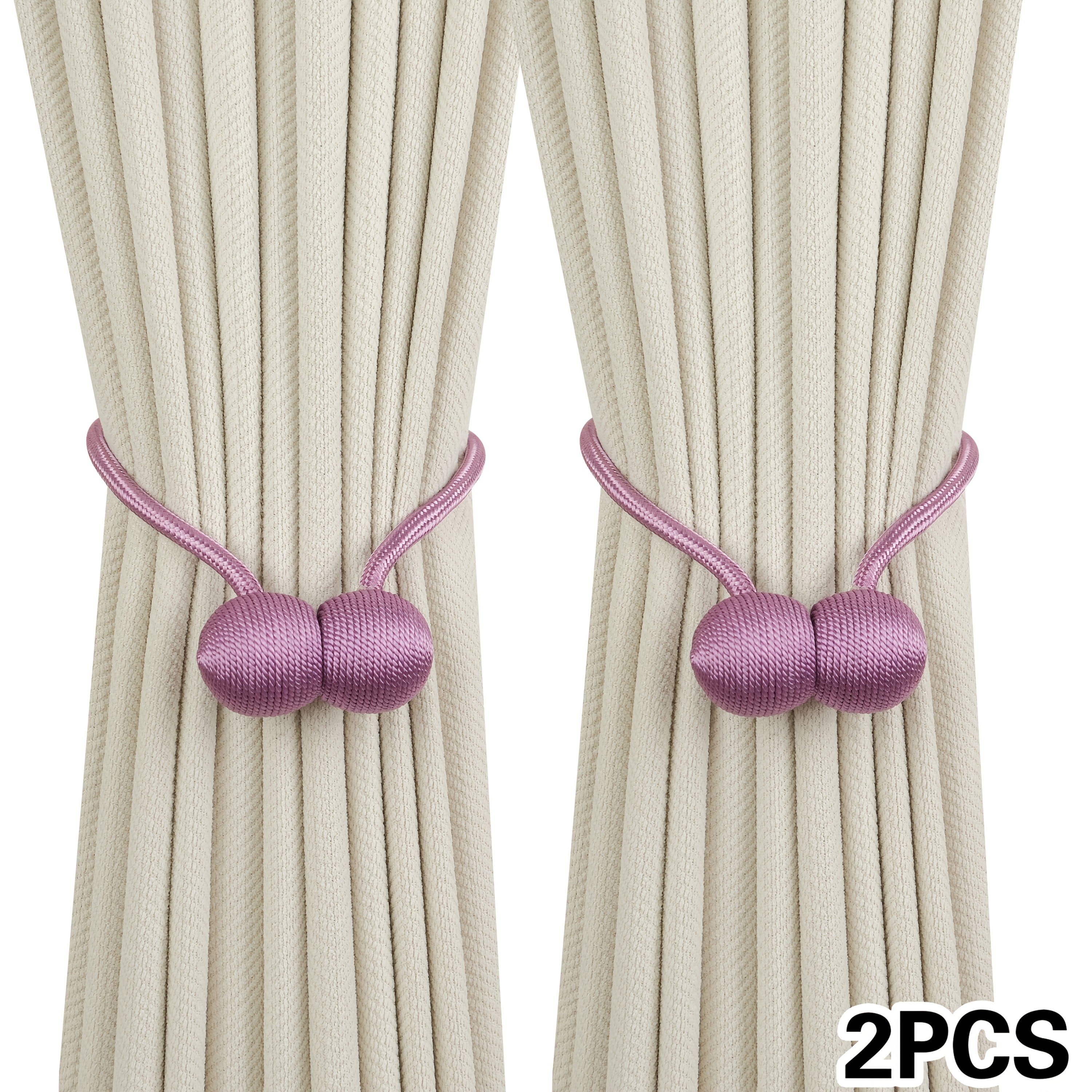 A Set of Two Modern Minimalist Magnetic Curtain Ties Is on, Featuring Thicker Twisted Ropes And Flexible Magnetic Ties. They Are Durable, Easy to Install, And Do Not Require Drilling, Making Them Perfect for Bedroom And Living Room Decor