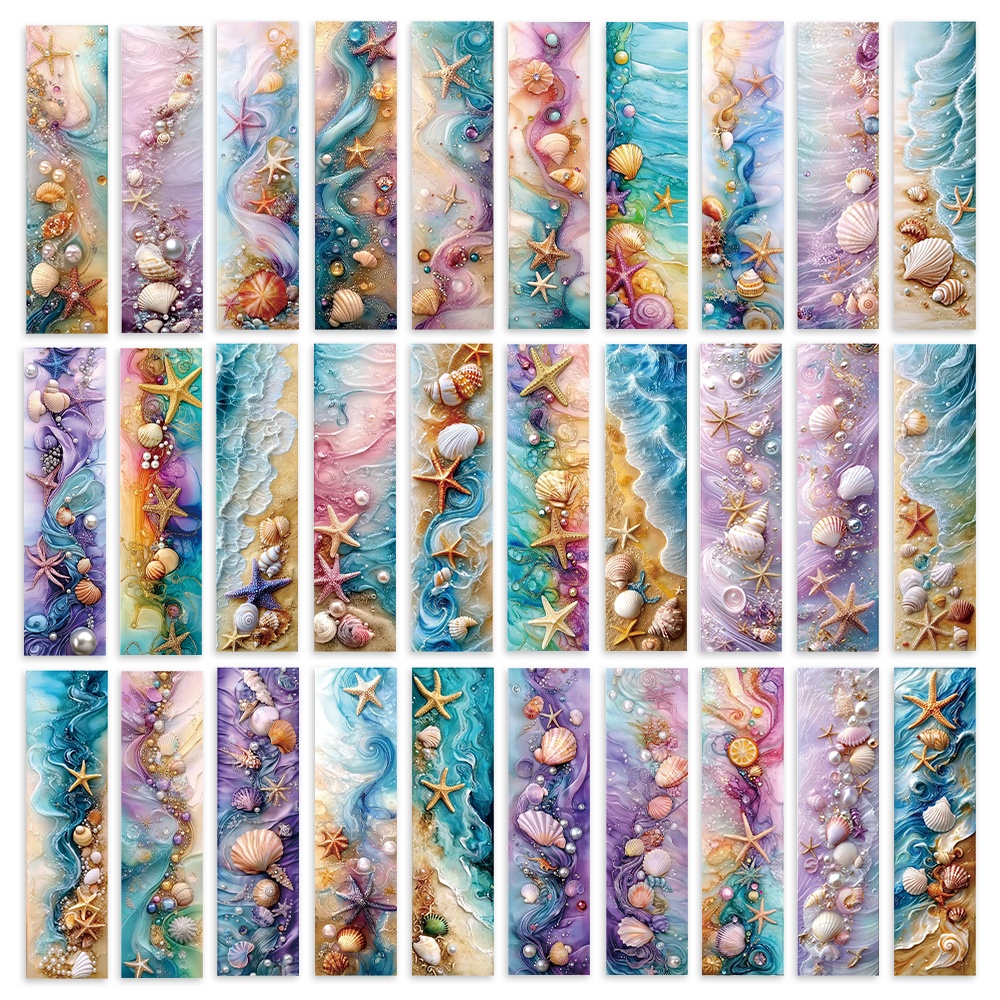 TEMU 32pcs Ocean Dream Bookmarks, Turquoise & Seashell Starfish, Hand-painted Anime Design, Exquisite Unique Bookmarks With Aesthetic Illustrations
